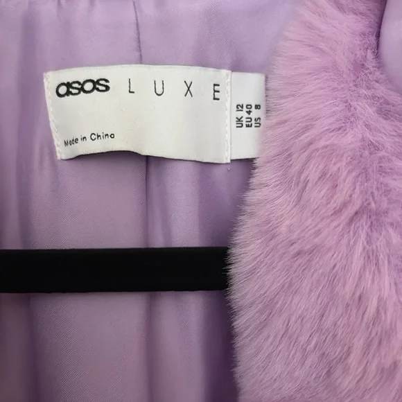 ASOS Luxe Faux Leather Coat with Faux  Fur  collar and cuffs, Lavender, 8 - Picture 5 of 9